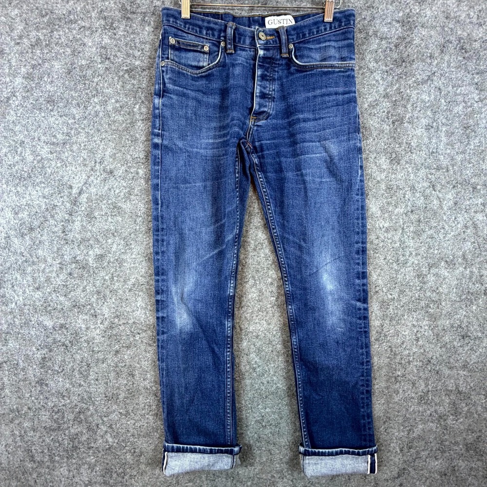 Gustin Selvedge Jeans Mens 29 Blue Denim California Slim Raw Straight Button Fly